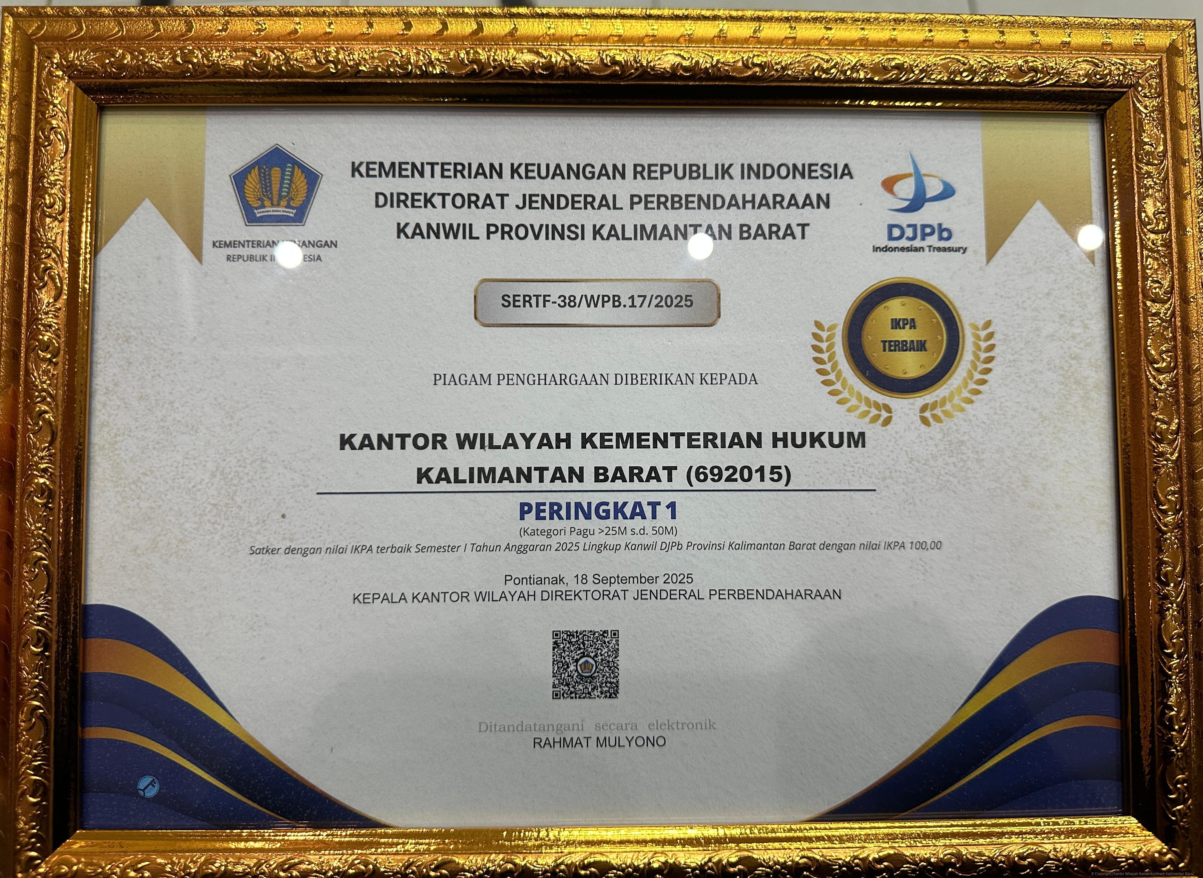 3 IKPA 100 Kemenkum Kallbar